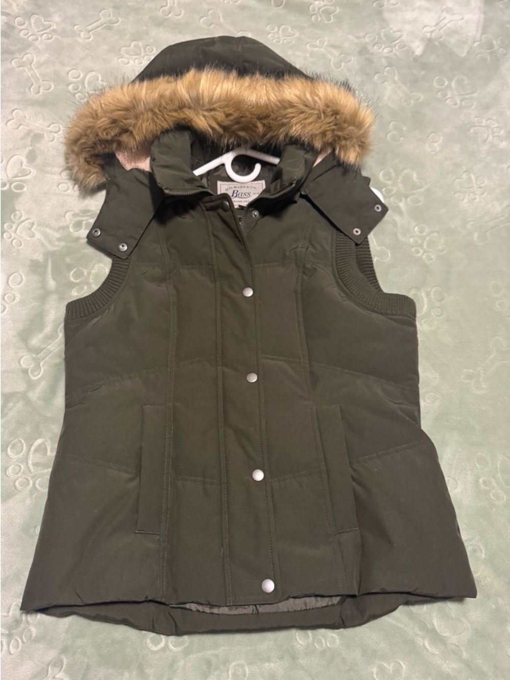 Bass Olive Hooded Faux-Fur Trim Puffer Vest